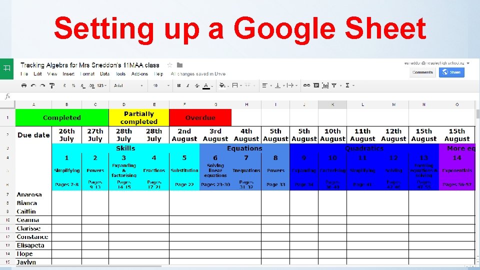 Setting up a Google Sheet 