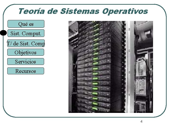 Teoría de Sistemas Operativos Qué es Sist. Comput. T/ de Sist. Comp Objetivos Servicios