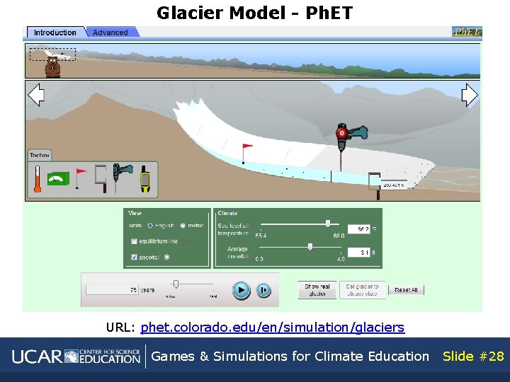 Glacier Model - Ph. ET URL: phet. colorado. edu/en/simulation/glaciers Games & Simulations for Climate