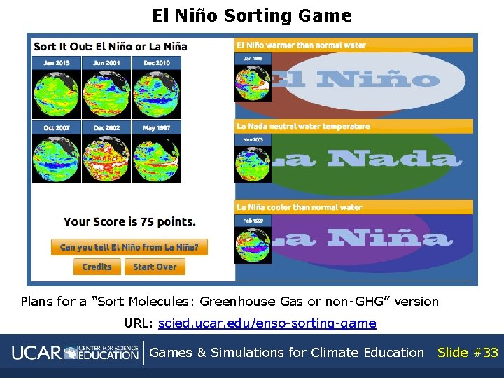 El Niño Sorting Game Plans for a “Sort Molecules: Greenhouse Gas or non-GHG” version