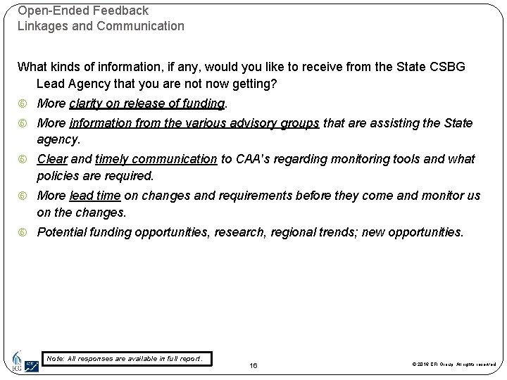 Open-Ended Feedback Linkages and Communication What kinds of information, if any, would you like