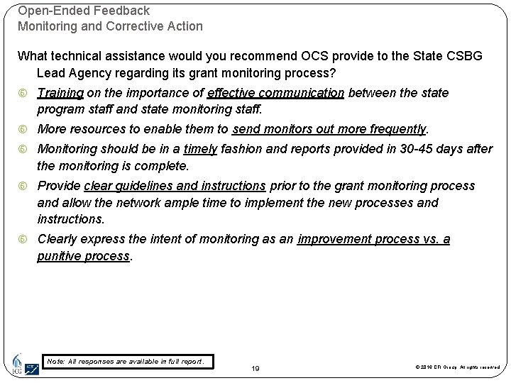 Open-Ended Feedback Monitoring and Corrective Action What technical assistance would you recommend OCS provide