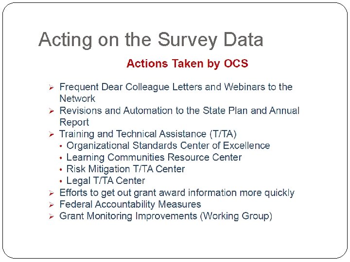 Acting on the Survey Data 