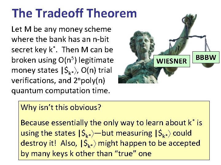 The Tradeoff Theorem Let M be any money scheme where the bank has an