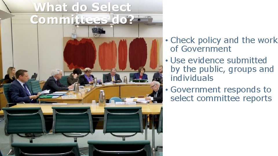 What do Select Committees do? • Check policy and the work of Government •