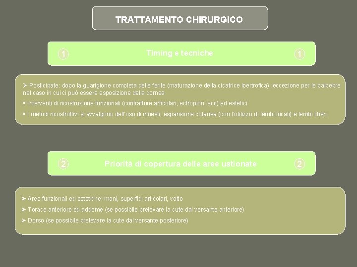 TRATTAMENTO CHIRURGICO 1 Timing e tecniche 1 Ø Posticipate: dopo la guarigione completa delle TRATTAMENTO CHIRURGICO 1 Timing e tecniche 1 Ø Posticipate: dopo la guarigione completa delle
