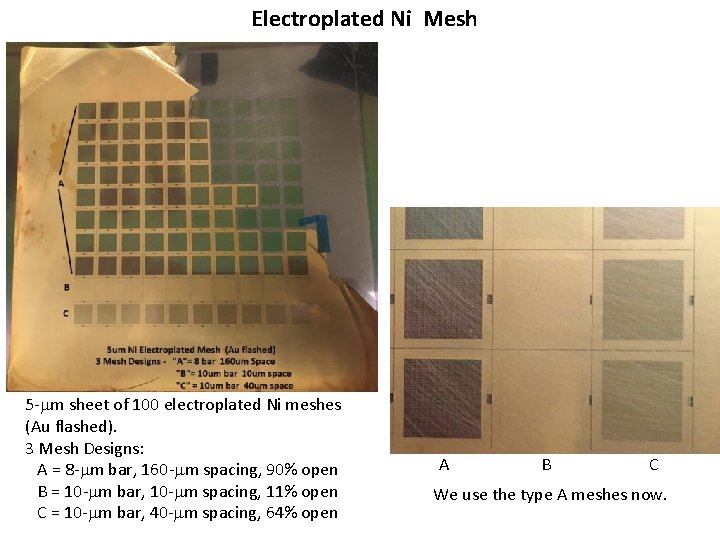 Electroplated Ni Mesh 5 - m sheet of 100 electroplated Ni meshes (Au flashed).