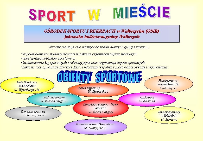 OŚRODEK SPORTU I REKREACJI w Wałbrzychu (OSi. R) jednostka budżetowa gminy Wałbrzych ośrodek realizuje