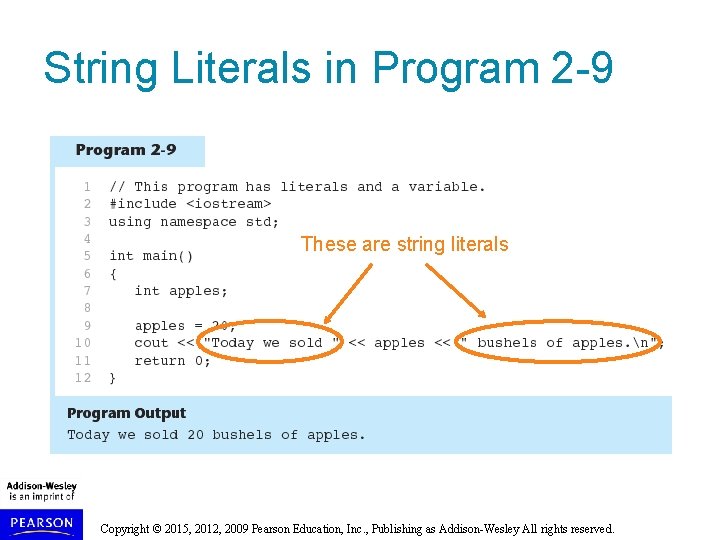 String Literals in Program 2 -9 These are string literals Copyright © 2015, 2012,