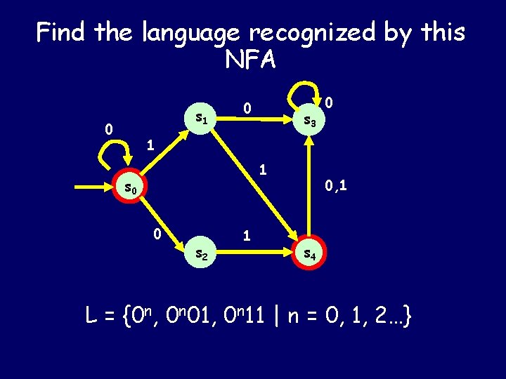 Find the language recognized by this NFA s 1 0 0 s 3 0 Find the language recognized by this NFA s 1 0 0 s 3 0