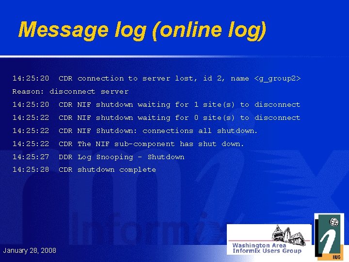 Message log (online log) 14: 25: 20 CDR connection to server lost, id 2,