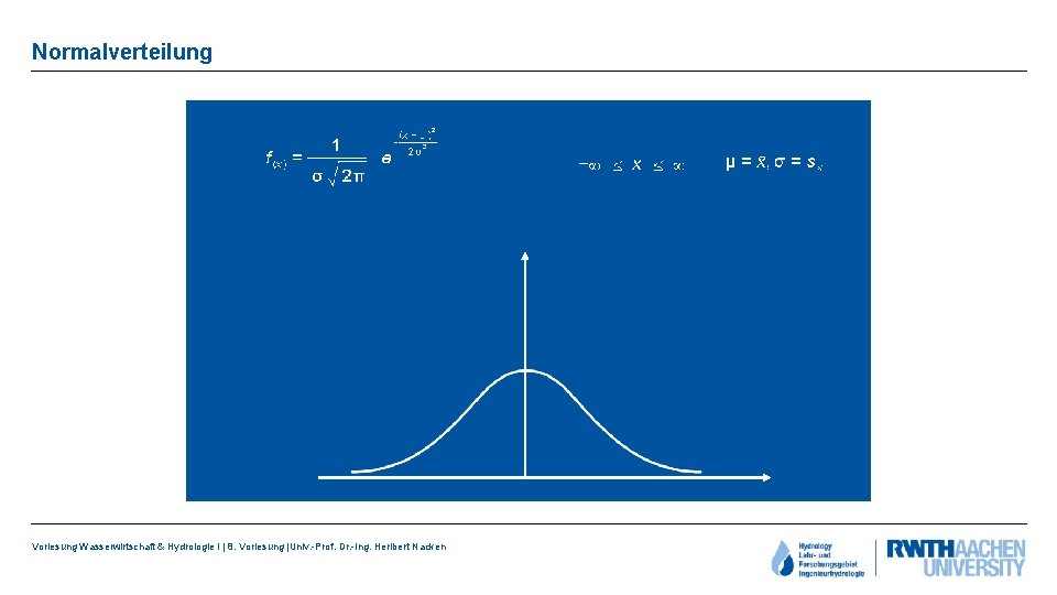 Normalverteilung Vorlesung Wasserwirtschaft & Hydrologie I | 8. Vorlesung |Univ. -Prof. Dr. -Ing. Heribert
