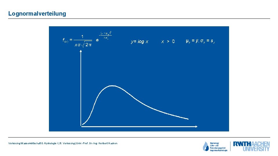 Lognormalverteilung Vorlesung Wasserwirtschaft & Hydrologie I | 8. Vorlesung |Univ. -Prof. Dr. -Ing. Heribert