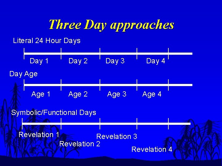 Three Day approaches Literal 24 Hour Days Day 1 Day 2 Day 3 Age