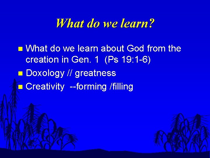 What do we learn? What do we learn about God from the creation in