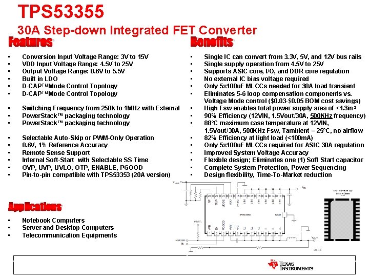 TPS 53355 30 A Step-down Integrated FET Converter Features Benefits • • • Conversion TPS 53355 30 A Step-down Integrated FET Converter Features Benefits • • • Conversion