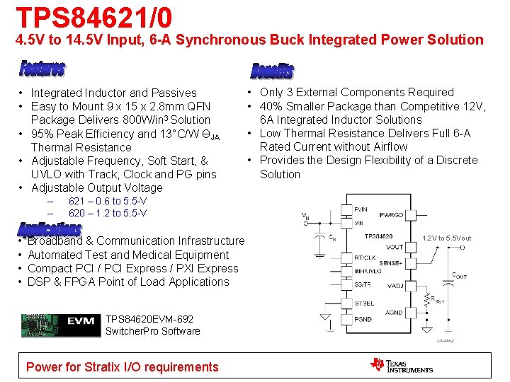 TPS 84621/0 4. 5 V to 14. 5 V Input, 6 -A Synchronous Buck TPS 84621/0 4. 5 V to 14. 5 V Input, 6 -A Synchronous Buck