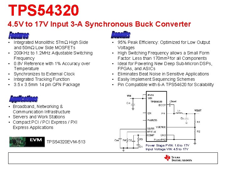 TPS 54320 4. 5 V to 17 V Input 3 -A Synchronous Buck Converter TPS 54320 4. 5 V to 17 V Input 3 -A Synchronous Buck Converter