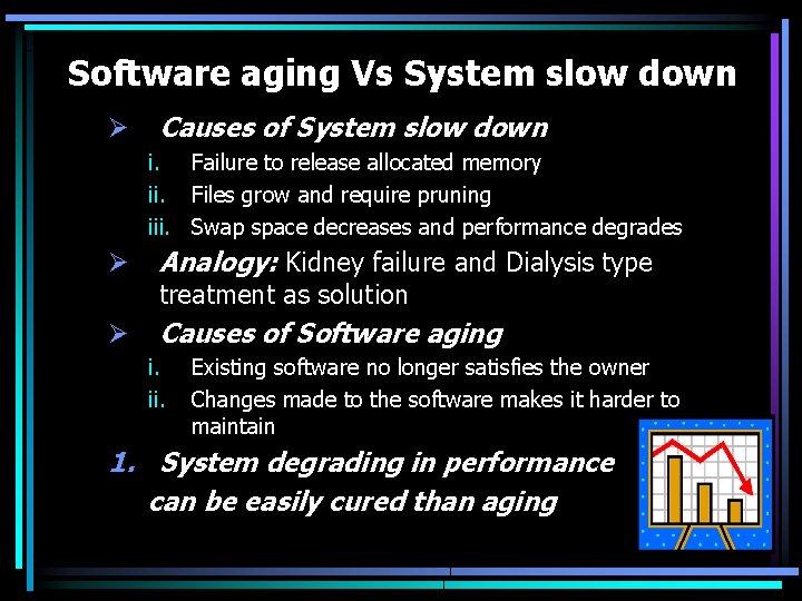 Software aging Vs System slow down Ø Causes of System slow down i. Failure