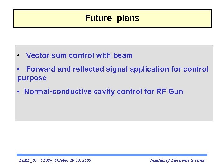 Future plans • Vector sum control with beam • Forward and reflected signal application