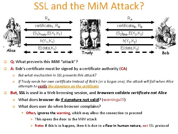 SSL and the Mi. M Attack? RA RA certificate. T, RB certificate. B, RB