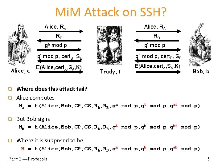 Mi. M Attack on SSH? Alice, RA RB RB ga mod p Alice, a