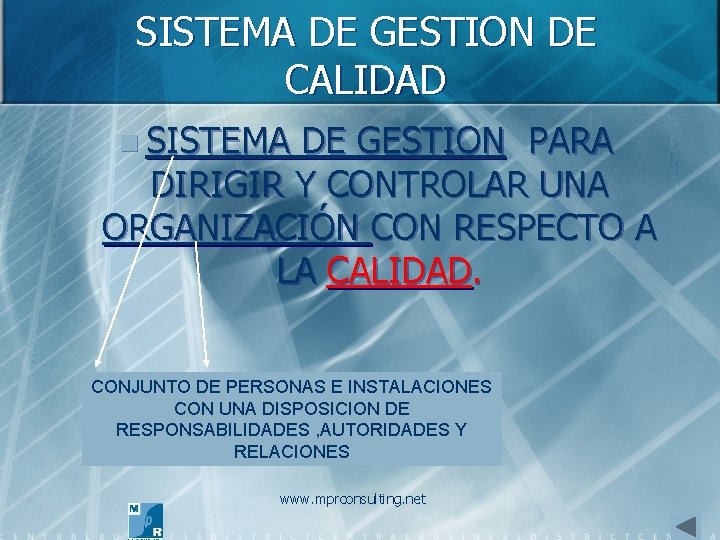 SISTEMA DE GESTION DE CALIDAD n SISTEMA DE GESTION PARA DIRIGIR Y CONTROLAR UNA