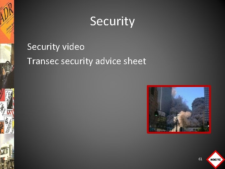 Security video Transec security advice sheet 61 