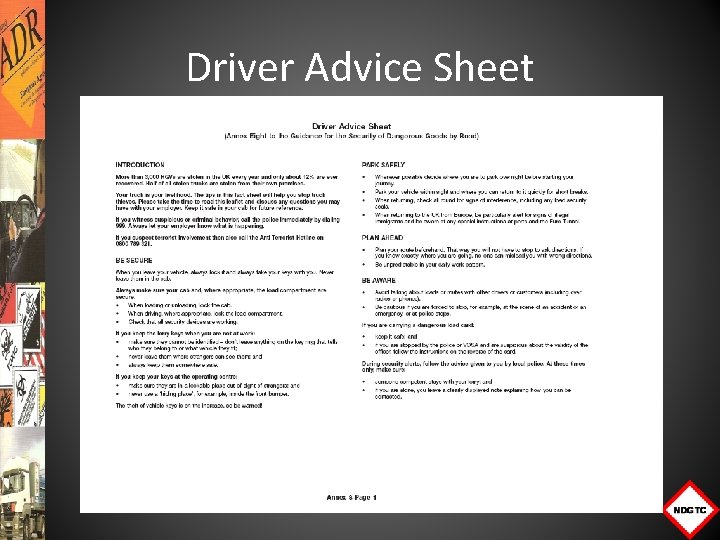 Driver Advice Sheet 62 