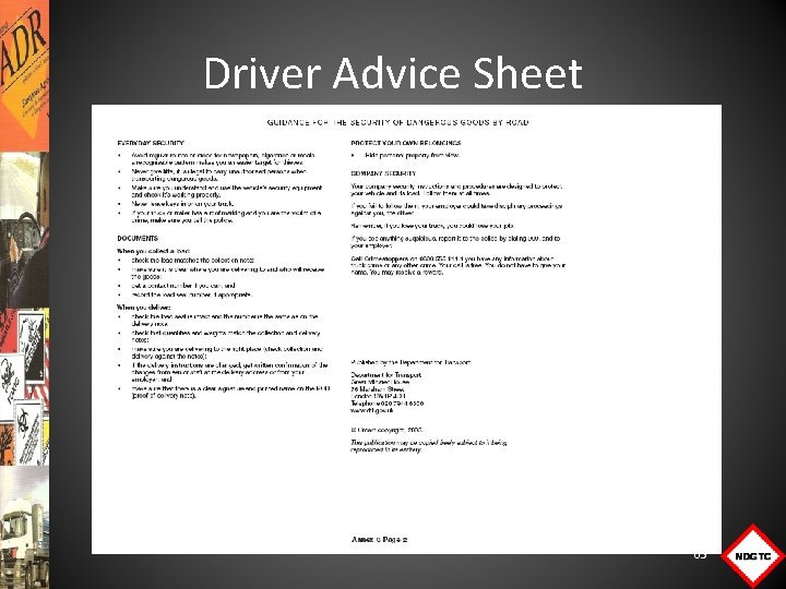 Driver Advice Sheet 63 