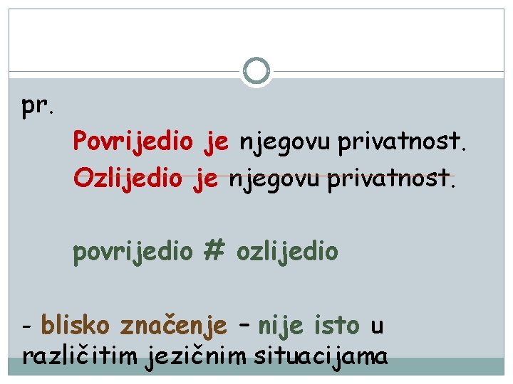 pr. Povrijedio je njegovu privatnost. Ozlijedio je njegovu privatnost. povrijedio # ozlijedio - blisko