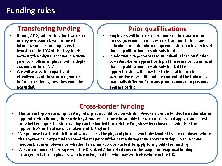 Funding rules Transferring funding During 2018, subject to a final value for money assessment,