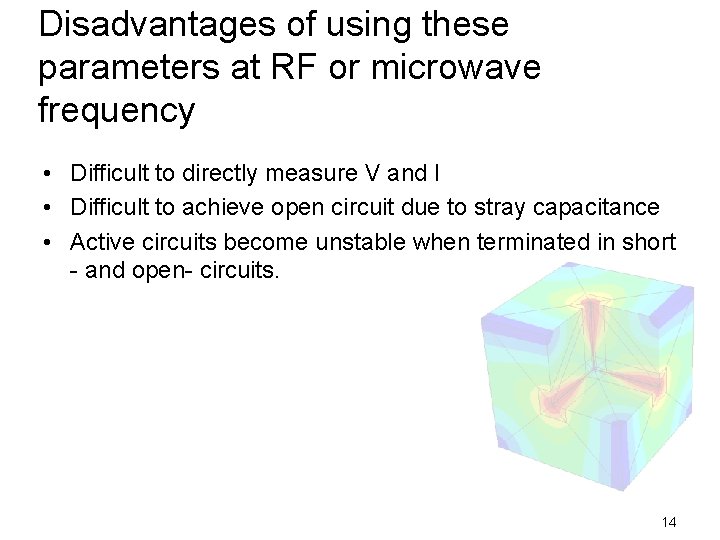 Disadvantages of using these parameters at RF or microwave frequency • Difficult to directly