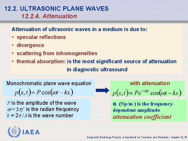 12. 2. ULTRASONIC PLANE WAVES 12. 2. 4. Attenuation of ultrasonic waves in a