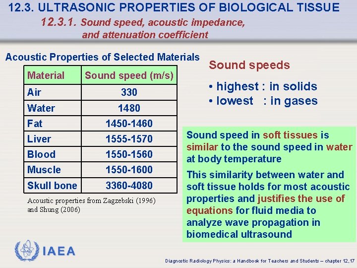 12. 3. ULTRASONIC PROPERTIES OF BIOLOGICAL TISSUE 12. 3. 1. Sound speed, acoustic impedance,