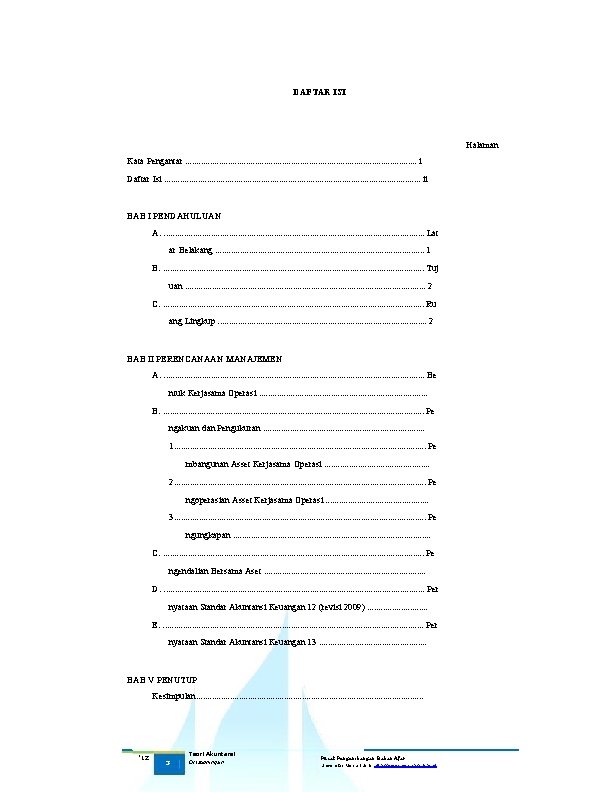 DAFTAR ISI Halaman Kata Pengantar. . . . . . . i Daftar Isi.