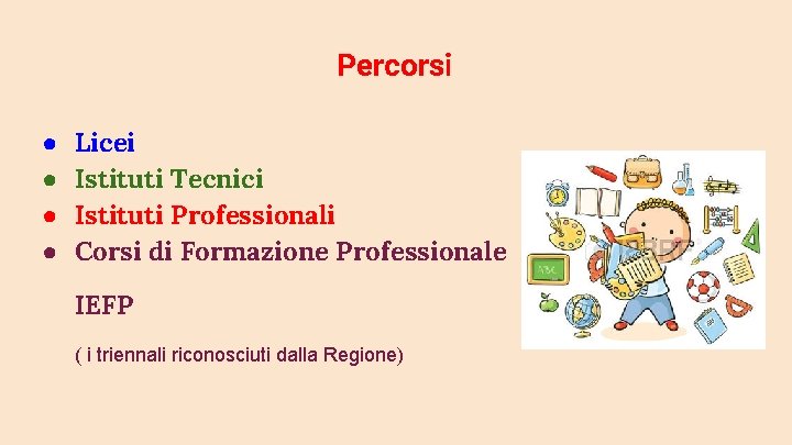 Percorsi ● ● Licei Istituti Tecnici Istituti Professionali Corsi di Formazione Professionale IEFP (