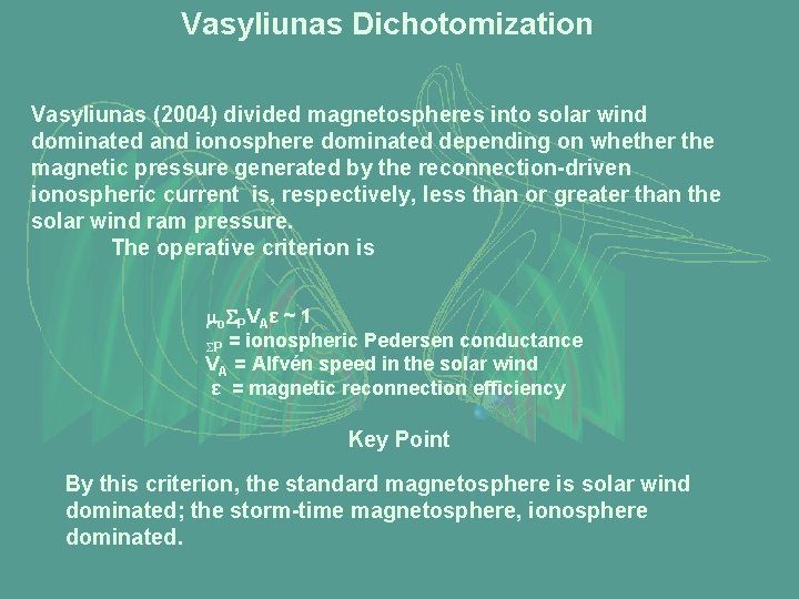 Vasyliunas Dichotomization Vasyliunas (2004) divided magnetospheres into solar wind dominated and ionosphere dominated depending