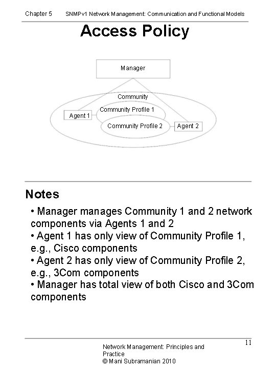 Chapter 5 SNMPv 1 Network Management: Communication and Functional Models Access Policy Manager Community