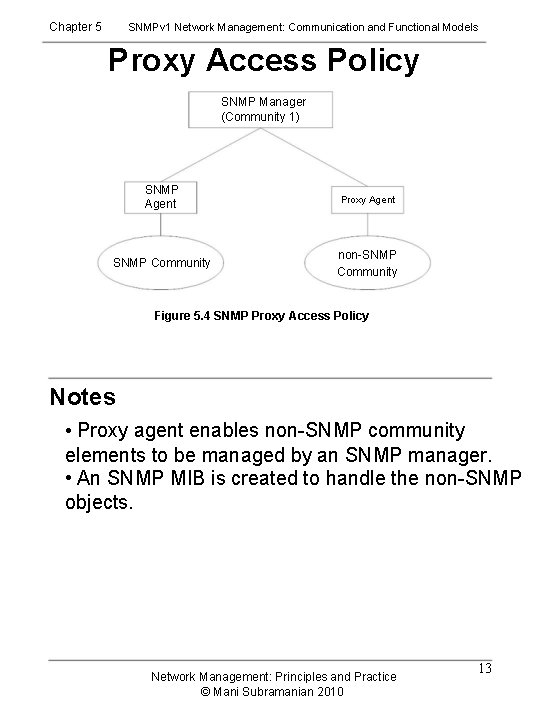 Chapter 5 SNMPv 1 Network Management: Communication and Functional Models Proxy Access Policy SNMP