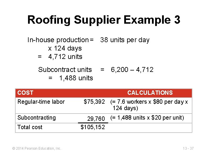 Roofing Supplier Example 3 In-house production = 38 units per day x 124 days
