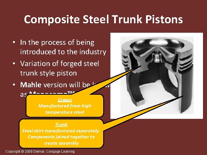 Composite Steel Trunk Pistons • In the process of being introduced to the industry