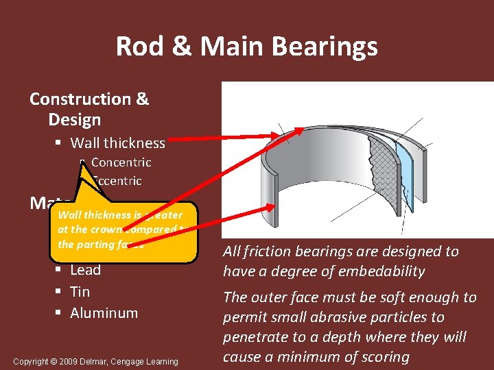 Rod & Main Bearings Construction & Design § Wall thickness § Concentric § Eccentric