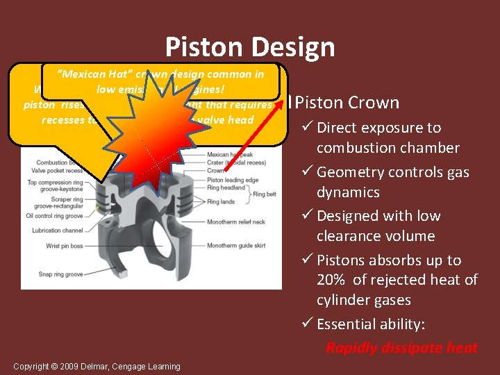 Piston Design “Mexican Hat” design common in Valvecrown Pockets emission DI engines! With a