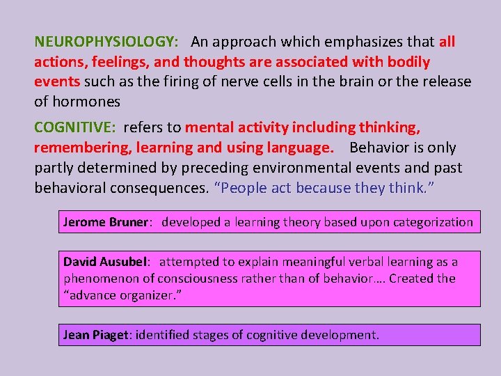 NEUROPHYSIOLOGY: An approach which emphasizes that all actions, feelings, and thoughts are associated with
