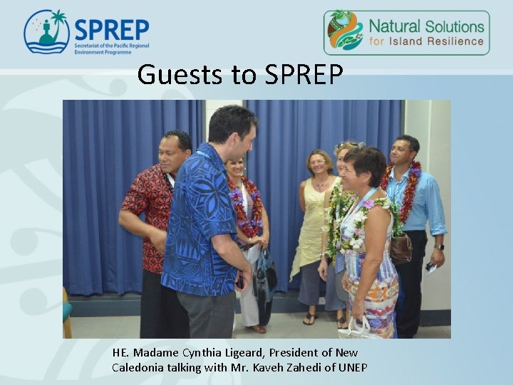 Guests to SPREP HE. Madame Cynthia Ligeard, President of New Caledonia talking with Mr. Guests to SPREP HE. Madame Cynthia Ligeard, President of New Caledonia talking with Mr.