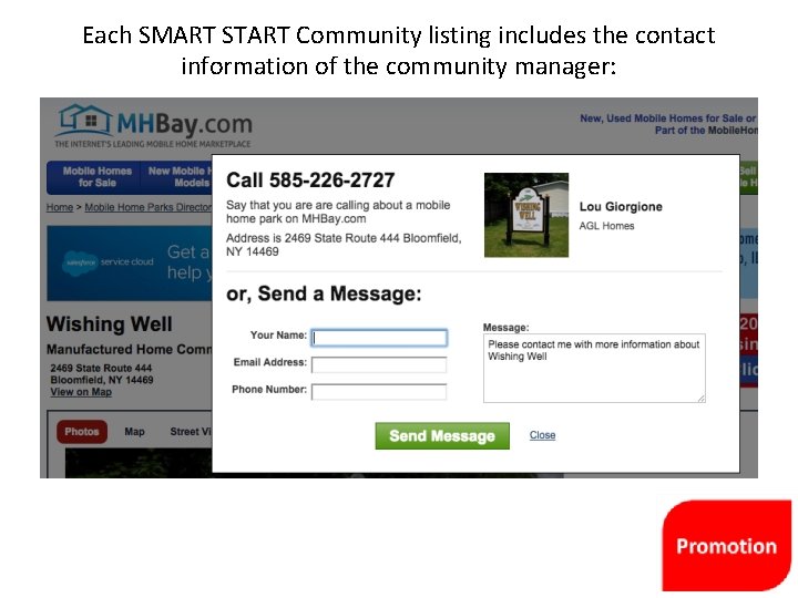 Each SMART START Community listing includes the contact information of the community manager: 