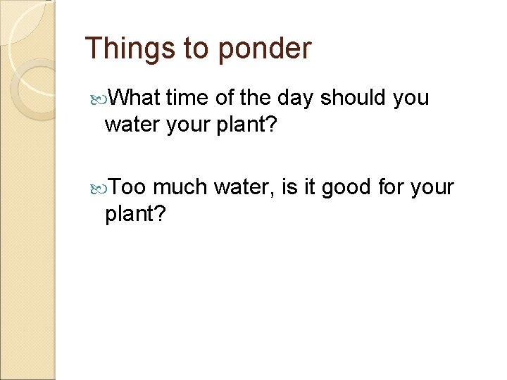 Things to ponder What time of the day should you water your plant? Too