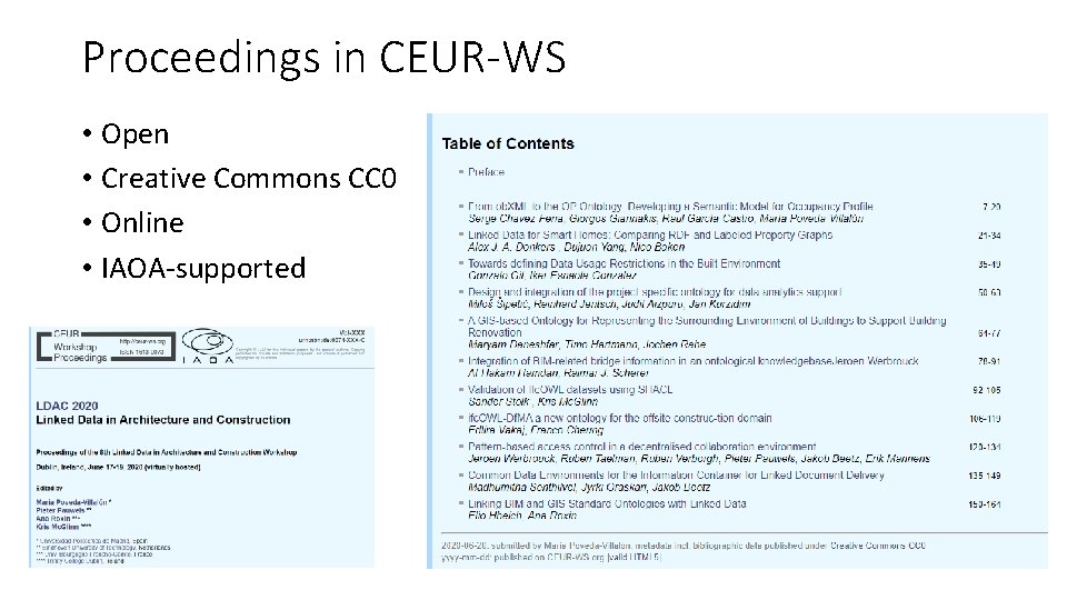 Proceedings in CEUR-WS • Open • Creative Commons CC 0 • Online • IAOA-supported