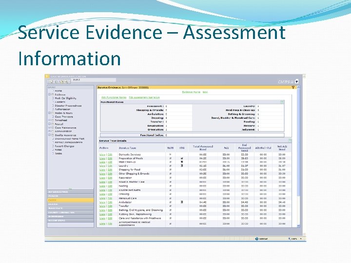 Service Evidence – Assessment Information Service Evidence – Assessment Information
